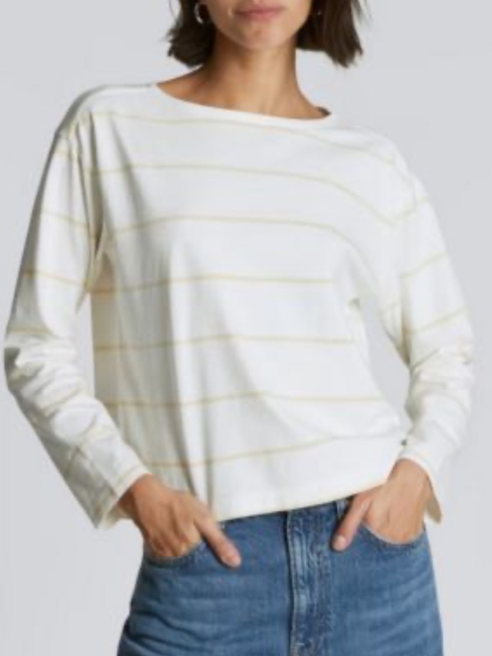 Everlane Mariner T-shirt, size M, ivory & tan stripe, boxy fit